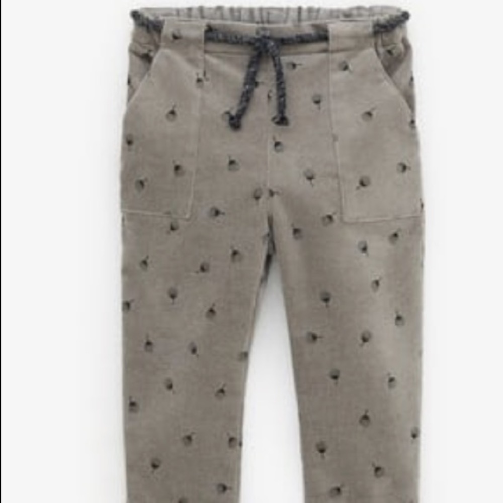 Zara kids printed velvet pants w rope belt